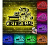 Collienght Plaque murale en métal personnalisée avec nom de conducteur bulldozer avec lumière LED - Décoration murale pour garçon et fille (bulldozer)