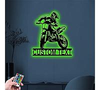 Collienght Plaque murale personnalisée de moto Motocross avec nom de pilote personnalisé pour décoration intérieure, lampe de nuit LED 16 couleurs pour décoration de chambre d'enfant (Lampe murale de