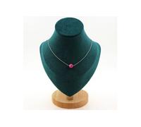 Collier 1 perle agate craquelée fuchsia 8 mm en acier inoxydable
