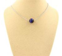 Collier 1 perle Oeil de tigre bleu 8 mm en acier inoxydable
