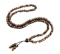 Collier 108 perles d'oeil de tigre naturel pour chakra, yoga et réflexion, One Size