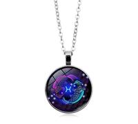 Collier 12 Signes du Zodiaque,Pendentif en Verre Lion Scorpion, Collier Boule De Cristal, Cadeaux D'Astrologie d'anniversaire pour Femmes Et Hommes, Poissons, 45 Cm + 5 Cm