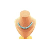 Collier 15 perles de calcédoine bleue 8 mm en acier inoxydable