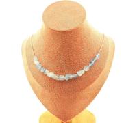 Collier 15 perles d'aigue-marine du Brésil. Chaîne en acier inoxydable