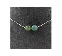 Collier 2 perles agate de mousse 8 mm en acier inoxydable