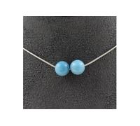 Collier avec 2 perles de calcédoine bleue 8 mm, chaîne en acier inoxydable