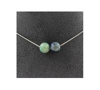 Collier 2 perles de chrysocolle de Namibie qualité 7A 8 mm chaîne en acier inoxydable