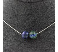Collier 2 perles d'azurite et de chrysocolle 8 mm en acier inoxydable