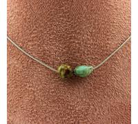 Collier 2 perles de turquoise africaines en acier inoxydable
