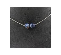 Collier avec 2 perles de jaspe bleu 8 mm, chaîne en acier inoxydable