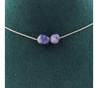 Collier avec 2 perles. Jaspe bleu d'Afrique du Sud. Chaîne en acier inoxydable