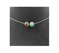 Collier 2 perles Jaspe bleu-orange 8 mm en acier inoxydable