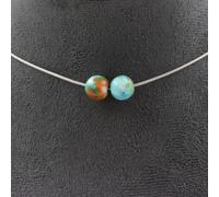 Collier 2 perles Jaspe bleu-orange 8 mm en acier inoxydable