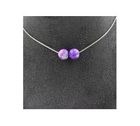 Collier avec 2 perles de jaspe lilas-bleu 8 mm, chaîne en acier inoxydable