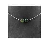 Collier avec 2 perles vertes en mica de Tanzanie. Chaîne en acier inoxydable 5A 8 mm de haute qualité
