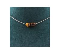 Collier 2 perles Oeil de Tigre d'Afrique du Sud chaîne inox - A Bijoux Multicolore G