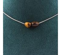 Collier 2 perles Oeil de Tigre d'Afrique du Sud chaîne inox - A Bijoux Multicolore G