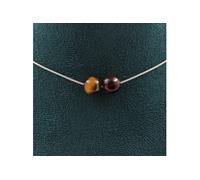 Collier 2 perles œil de tigre couleurs mixtes 8 mm chaîne en acier inoxydable