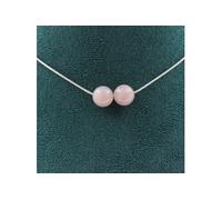 Collier avec 2 perles roses de quartz de Madagascar 8 mm, chaîne en acier inoxydable