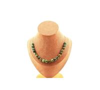Collier 20 perles de chrysocolle de Namibie qualité 7A 8 mm chaîne en acier inoxydable