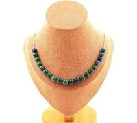 Collier 20 perles d'azurite et de chrysocolle 8 mm en acier inoxydable