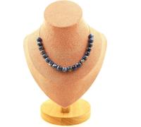 Collier 20 perles de jaspe bleu 8 mm en acier inoxydable