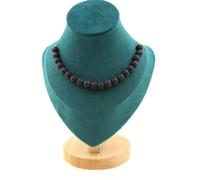 Collier 20 perles de lave 8 mm en acier inoxydable
