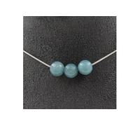 Collier 3 perles d'aigue-marine 8 mm en acier inoxydable