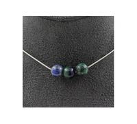 Collier 3 perles d'azurite et de chrysocolle 8 mm en acier inoxydable