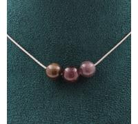 Collier 3 perles de rubis de Mogok, Birmanie, Myanmar Qualité 2A 8 mm Chaîne en acier inoxydable