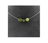 Collier avec 3 perles de jade néphrite de Xiuyan Chine. Chaîne en acier inoxydable