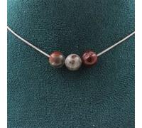 Collier 3 perles Jaspe sang de Dragon 8 mm chaîne inox - A Bijoux Multicolore G