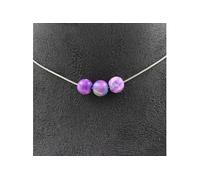Collier avec 3 perles de jaspe lilas-bleu 8 mm, chaîne en acier inoxydable