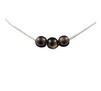 Collier 3 perles Obsidienne dorée 8 mm chaîne inox