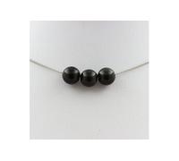 Collier 3 perles Obsidienne noire 8 mm en acier inoxydable