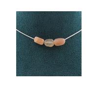 collier 3 perles pierre de soleil de Tanzanie chaîne en acier inoxydable