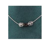 Collier 3 perles Quartz à inclusions de Tourmaline du Brésil chaîne inox - A Bijoux