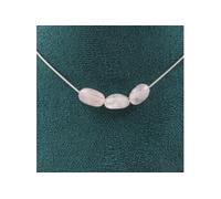 Collier avec 3 perles, quartz rose du Brésil, chaîne en acier inoxydable