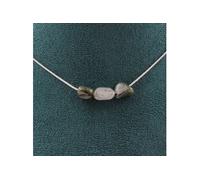 collier de 3 perles Quartz vert rutile du Brésil Chaîne en acier inoxydable