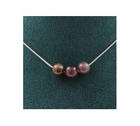Collier 3 perles de rubis de Mogok, Birmanie, Myanmar Qualité 2A 8 mm Chaîne en acier inoxydable