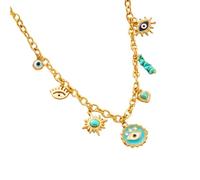 Collier 316l Synthèse ne s'est Pas décollée Turquoise Le Diable Collier Pendentif Rond pour Femmes