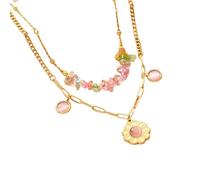 Collier 316L Synthèse Pas décoloding Rose Belle Pierre d'oeil Collier de bicouche de Gravier de Couleur des Yeux pour Femmes 2026 Bijoux de Cou de Tendance Populaire Party Cubaine