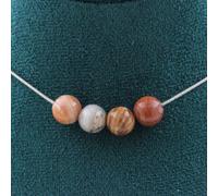 Collier 4 perles Bois pétrifié 8 mm Chaîne en acier inoxydable