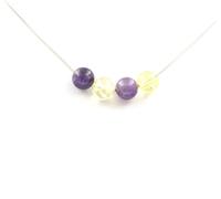 Collier 4 perles d'améthyste + agate jaune 8 mm