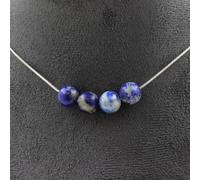 Collier 4 perles de lapis-lazuli du Pakistan. Qualité 5A 8 mm chaîne en acier inoxydable