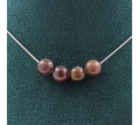 Collier 4 perles de rubis de Mogok, Birmanie, Myanmar Qualité 2A 8 mm Chaîne en acier inoxydable
