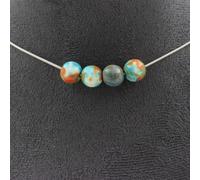 Collier 4 perles Jaspe bleu-orange 8 mm en acier inoxydable