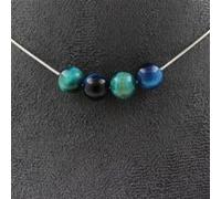 Collier 4 perles Oeil de Tigre bleu clair 8 mm chaîne inox - A Bijoux