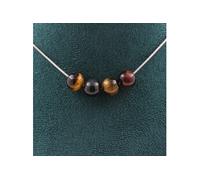Collier 4 perles œil de tigre couleurs mixtes 8 mm chaîne en acier inoxydable
