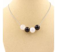 Collier 4 perles pierre de lune + agate noire 8 mm